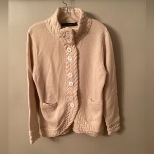 Irelands Eye Clover Cropped Aran Cardigan Sweater Virgin Wool Sagemari size XL